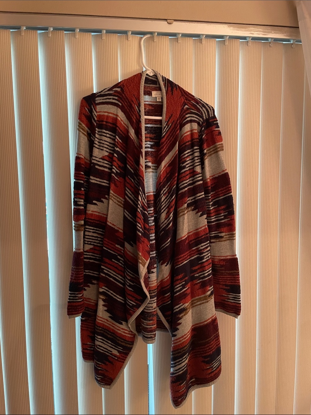Lucky Brand Red Multi Aztec Open-Front Cardigan